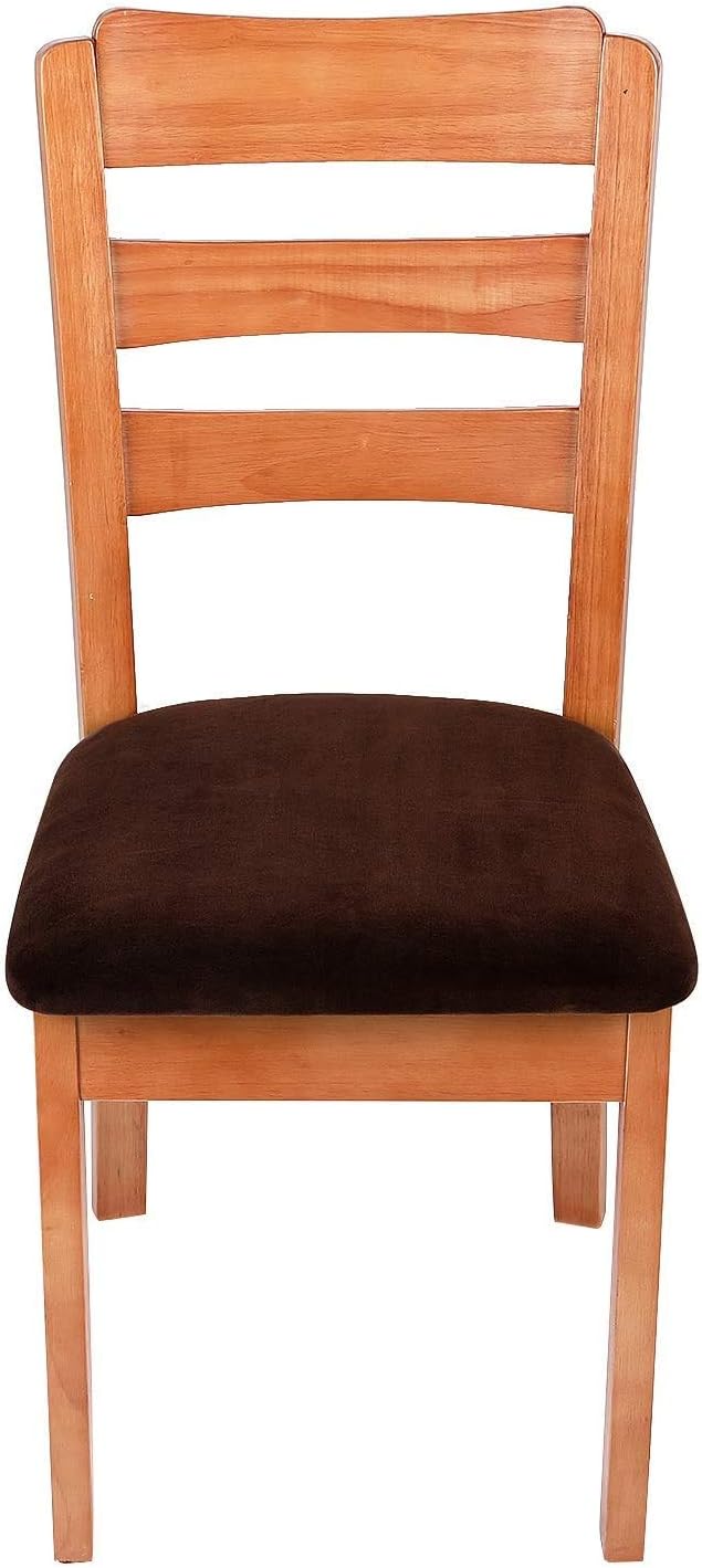 smiry Stretch Chair Seat Covers for Dining Room Velvet Dining Chair Seat Protectors Chair Slipcovers, Set of 6, Coffee - Image 3
