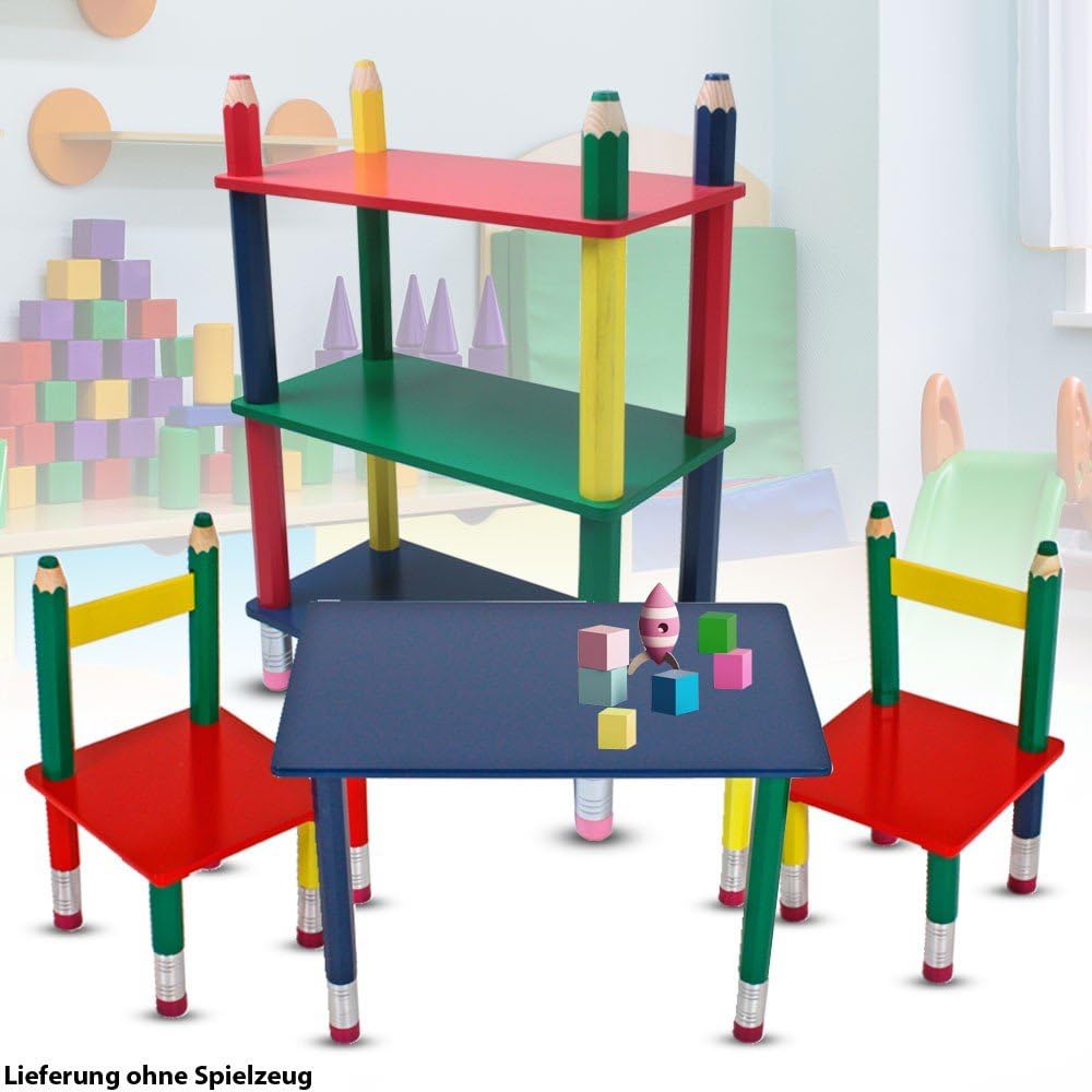 Etc Shop Kinder Mobel Set Tisch Gruppe Stuhle Massiv Holz Bunt Lackiert Spiel Zimmer Mobiliar Stand Regal Bleistift Kindermobel Amazon De Kuche Haushalt