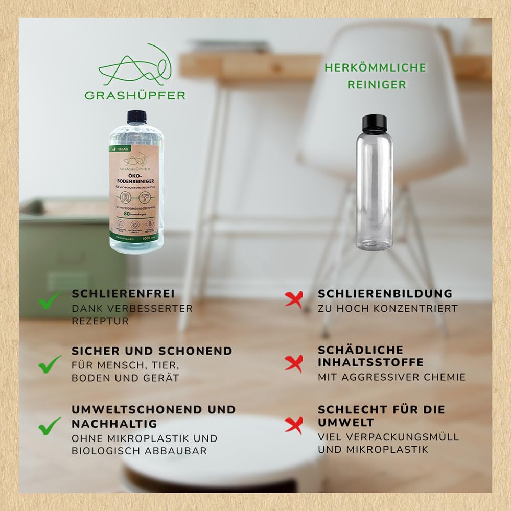 GRASHÜPFER® Öko Bodenreiniger für Wischroboter [TROPISCH] - Wischroboter Reinigungsmittel kompatibel mit Roborock, Dreame, Ecovacs & Co. geeignet für Laminat, Parkett, Vinyl & Fliesen - 1000ml 4