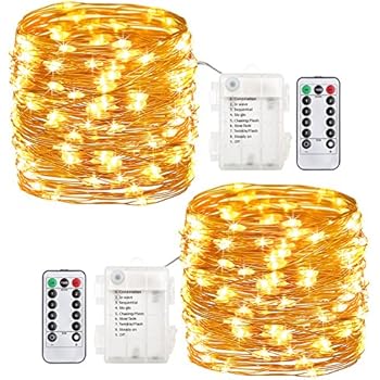 GDEALER 2 Pack 20 Feet 60 Led Fairy Lights Battery Operated Christmas Lights with Remote Timer Waterproof Copper Wire Twinkle String Lights for Thanksgiving Christmas Decorations Bedroom Wedding