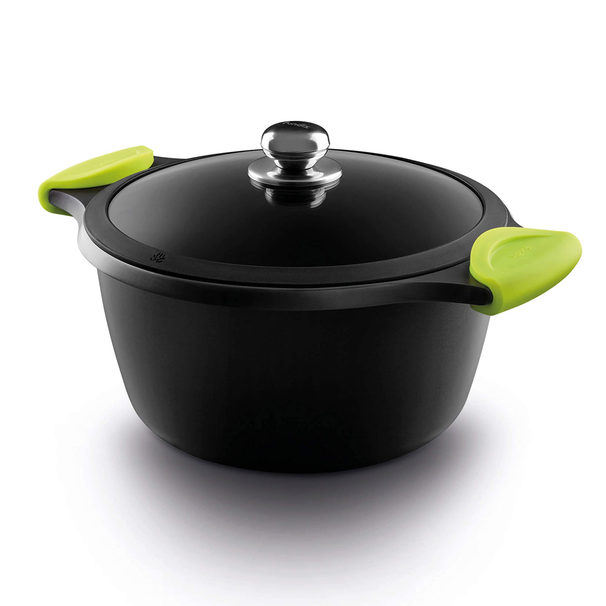 Castey F3-IO24 Induction Deep Casserole with Tempered Glass Lid and Silicone Side Handles, 24 cm, Cast Aluminium, Black