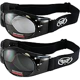 Two Pairs of Global Vision Eliminator Deluxe Red Baron Style Padded Motorcycle Goggles Black Frames Smoke and Clear Lens