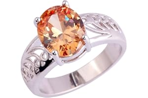 Lozeux Silver Plated Ring Oval Cut Created Rainbow Topaz Cubic Zirconia Filled Engagement Wedding Proposal Promise Band for Women Lovers