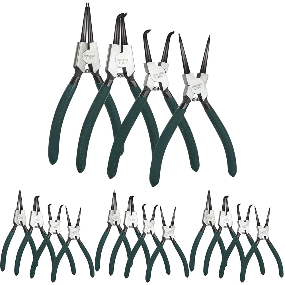 ASelected Circlip Pliers, Set of 4 Snap Ring Pliers Set, 7inch Internal & External Straight & Bent Tip Circlip Pliers, Heavy Duty Snap Ring Pliers Set with Durable Springs and Soft Handles (Pack of 4)