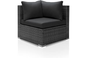NICESOUL 29.3" High-Back Modern Luxury Patio Corner Sofa, Outdoor Furniture Piece Wide Deep Seat, All-Weather Wicker Modular Sectional Seating for Backyard, Deck, Sunroom, Dark Grey