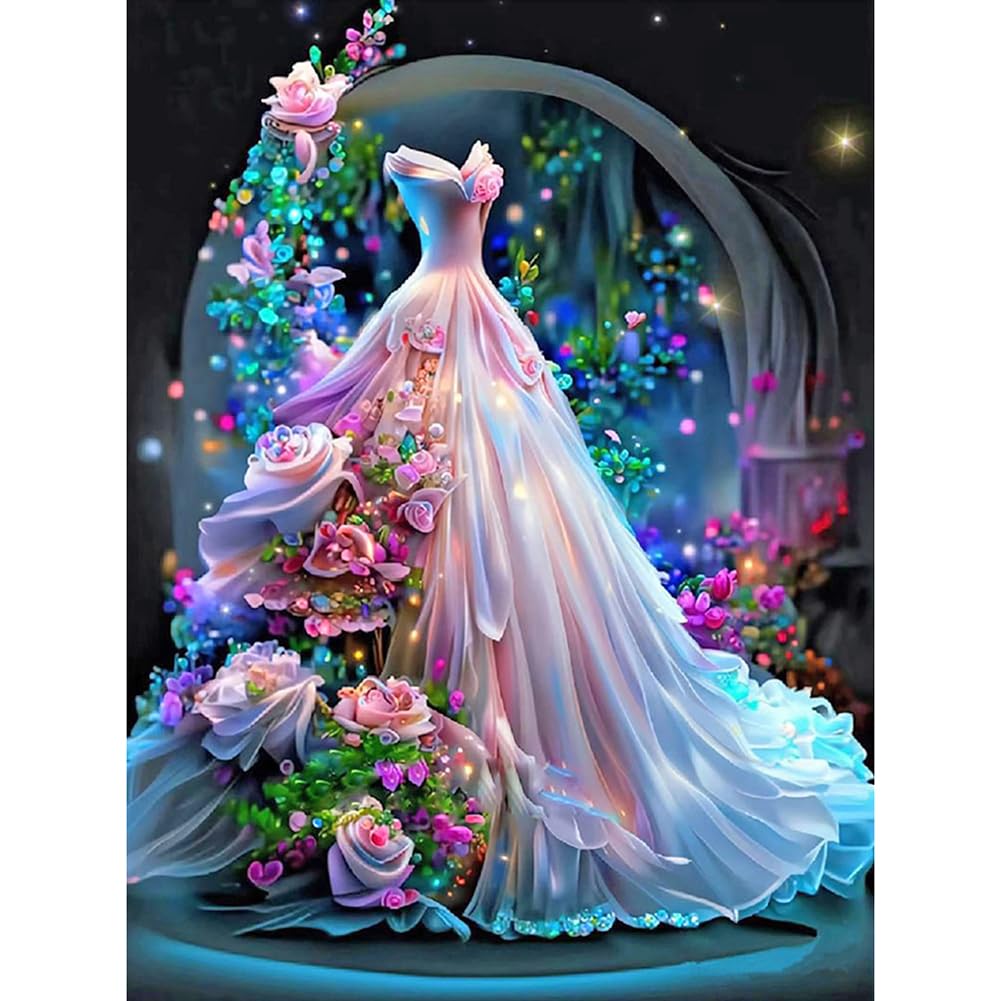Stalente Diamond Painting Kits for Adults, 5D DIY Diamond Art Kits for Beginners Round Full Drill Diamond Painting for Home Wall Decoration Gift 30x40cm/12×16inch, Wedding Dress