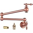 Pot Filler Faucet Copper Stove Faucet, WOWOW Solid Brass Kitchen Sink Pot Filler Faucet Wall Mount Folding Faucet, Vintage Victorian Pot Filling Tap with Double Joint Swing Arm