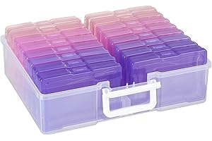 Naivees 4" x 6" Plastic Photo Storage Case with 16 Inner Photo Containers Boxes Greeting Cards Containers Boxes Storage, Seed Storage Perfect for Storing Pictures,Photos and Cards (Pink & Purple)