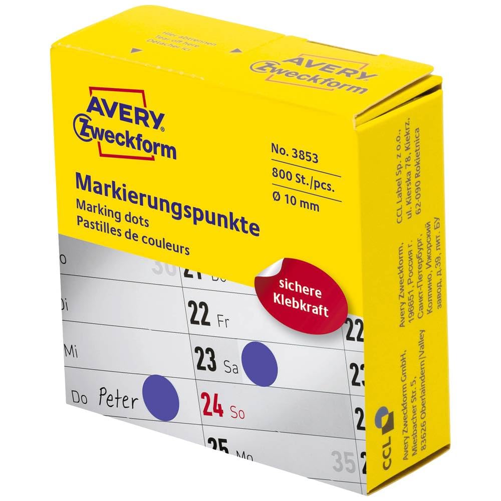 Avery Zweckform 3853 Coding Dots 10 mm 1 Roll/Pack of 800 Blue