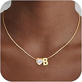 Maxcate Christmas Gifts Gold/Silver Heart Initial Necklaces for Women Girls Teens Kids Non Tarnish 14k Gold Plated Letter Heart Zirconia Pendant Necklace Dainty Initial Name Necklace Jewelry for Women