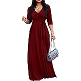 Mrskoala Women Plus Size Long Maxi Wrap Dresses Summer Sundress V-Neck 3/4 Sleeve