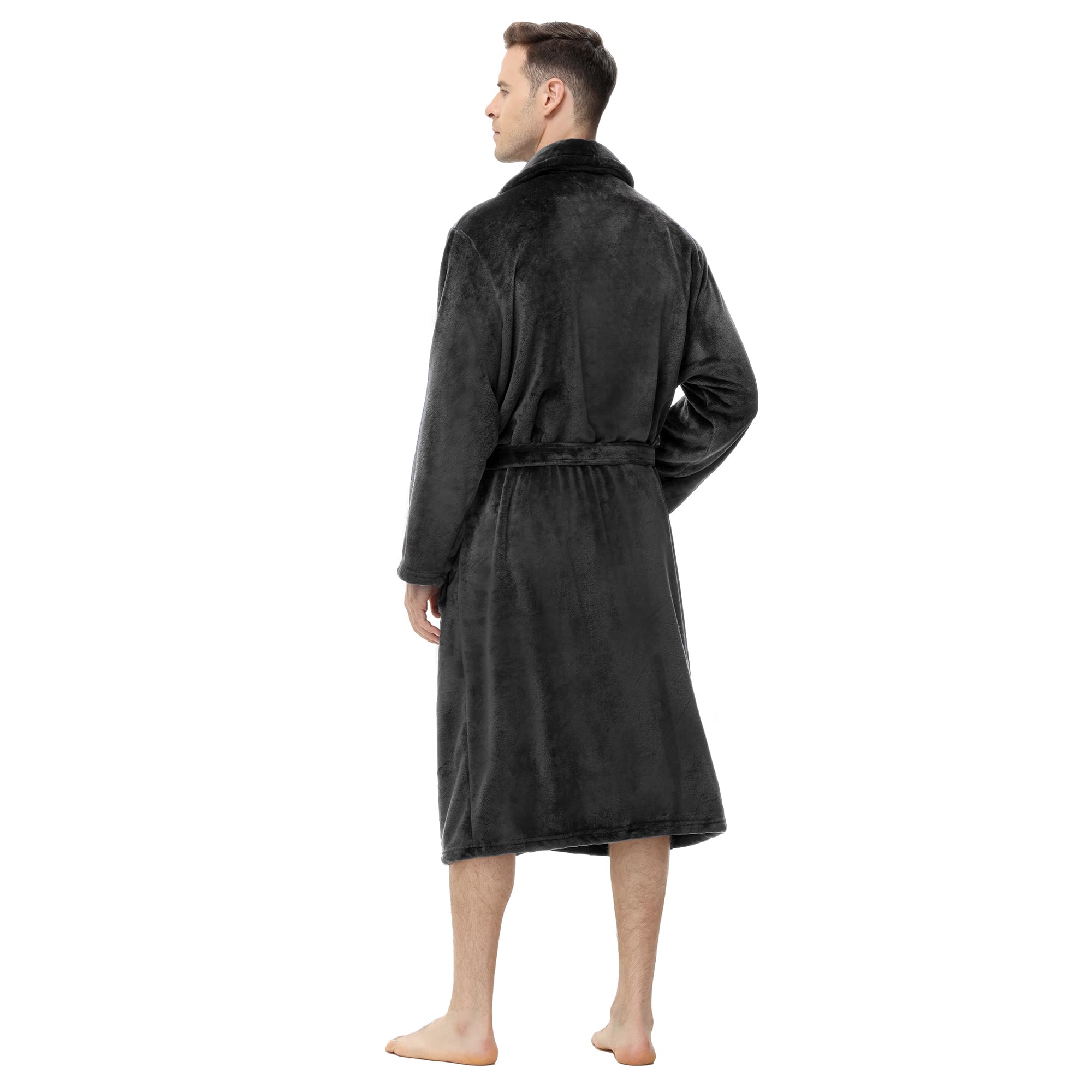 Yurhap Mens Fleece Robe, Soft Plush Robe for Men, Fluffy Bathrobe with Belt & 2 Pockets