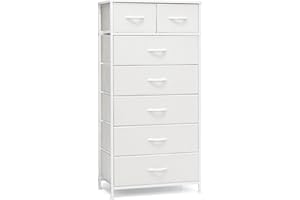 Crestlive Products Vertical Dresser Storage Tower - Sturdy Steel Frame, Wood Top, Easy Pull Fabric Bins, Handles - Organizer Unit for Bedroom, Hallway, Entryway, Closets - 7 Drawers (White)
