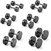 6 Pairs Black Round Stud Earrings Set, 3mm-8mm Stainless Steel Black Round Ear Studs, Round Dot Ball Blacking Ear-rings Studs, Ear Tunnel Stainless Steel Earrings for Man, Woman