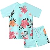 Girls Two Piece Swimsuit Floral UPF 50+ Rash Guard Set Kids Beach Swimwear