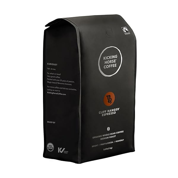 KICKING HORSE COFFEE, CLIFF HANGER ESPRESSO, MEDIUM ROAST, WHOLE BEAN, 2.2 POUND – CERTIFIED ORGANIC, FAIRTRADE, 35.2 OUNCE