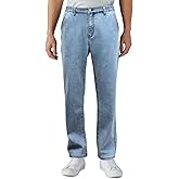 LBDLONGBIDA Business-Style Men's Relaxed Fit Elastic Waist Jeans Stretch Denim Pants with Zipper and Button Closure