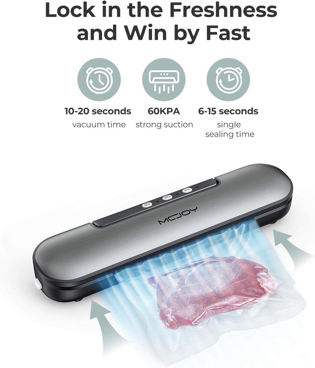 MCJOY Vacuum Sealer Machine, Automatic Operation Vacuum Air Sealing For Food Preservation System, Led Indicator Lights, Compact Design And Easy Clean, 10 Bags (Gray): Kitchen & Dining