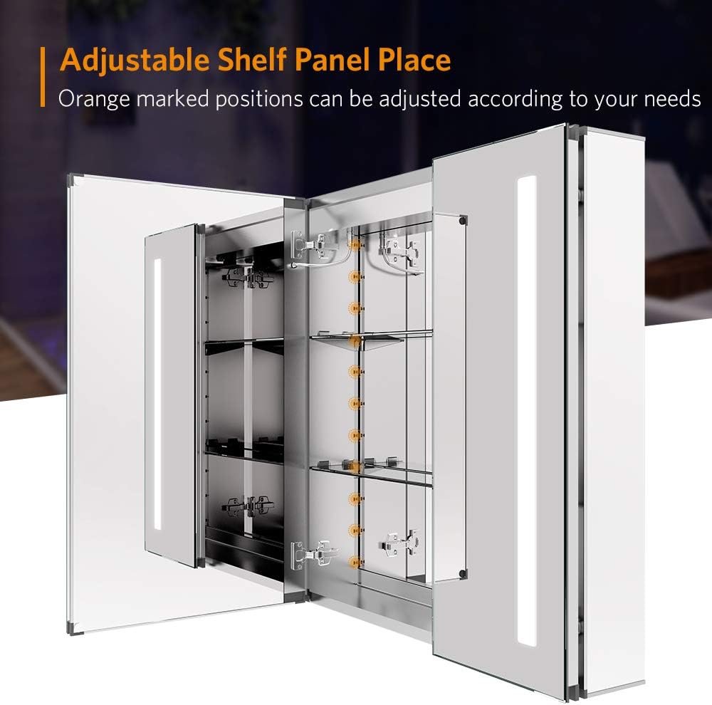 Quavikey Led Illuminated Bathroom Mirror 2 Door Large Mirrored