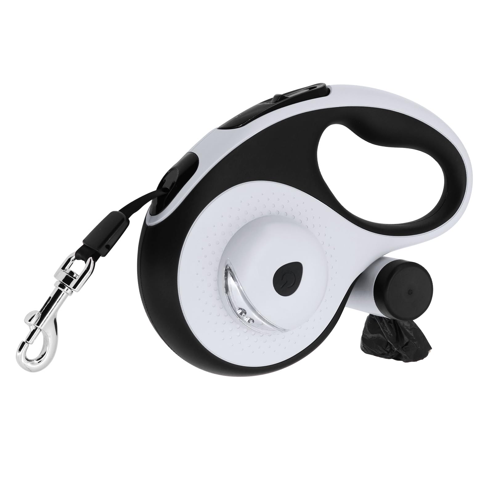 MoYouno 8M Long Retractable Dog Leash with Poo Bag Holder, Heavy Duty Pet Lead - Automatic Extendable Dog Training Leash with Floodlight (Black)