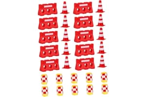 CVUTOVO 30pcs Mini Traffic Cones and Road Sign for Plastic Roadblocks with Red Cones Water Barricades Yellow