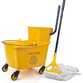 KeFanta 35 Quart Commercial Mop Bucket with Side Press Wringer on Wheels | Yellow,Heavy Duty Industrial Mop, for Floor Cleaning,Household,Business,Restaurants and Janitorial Use