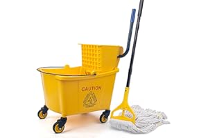 KeFanta 35 Quart Commercial Mop Bucket with Side Press Wringer on Wheels,Yellow,Include Heavy Duty Industrial Mop for Floor Cleaning,Household,Business,Restaurants and Janitorial Use