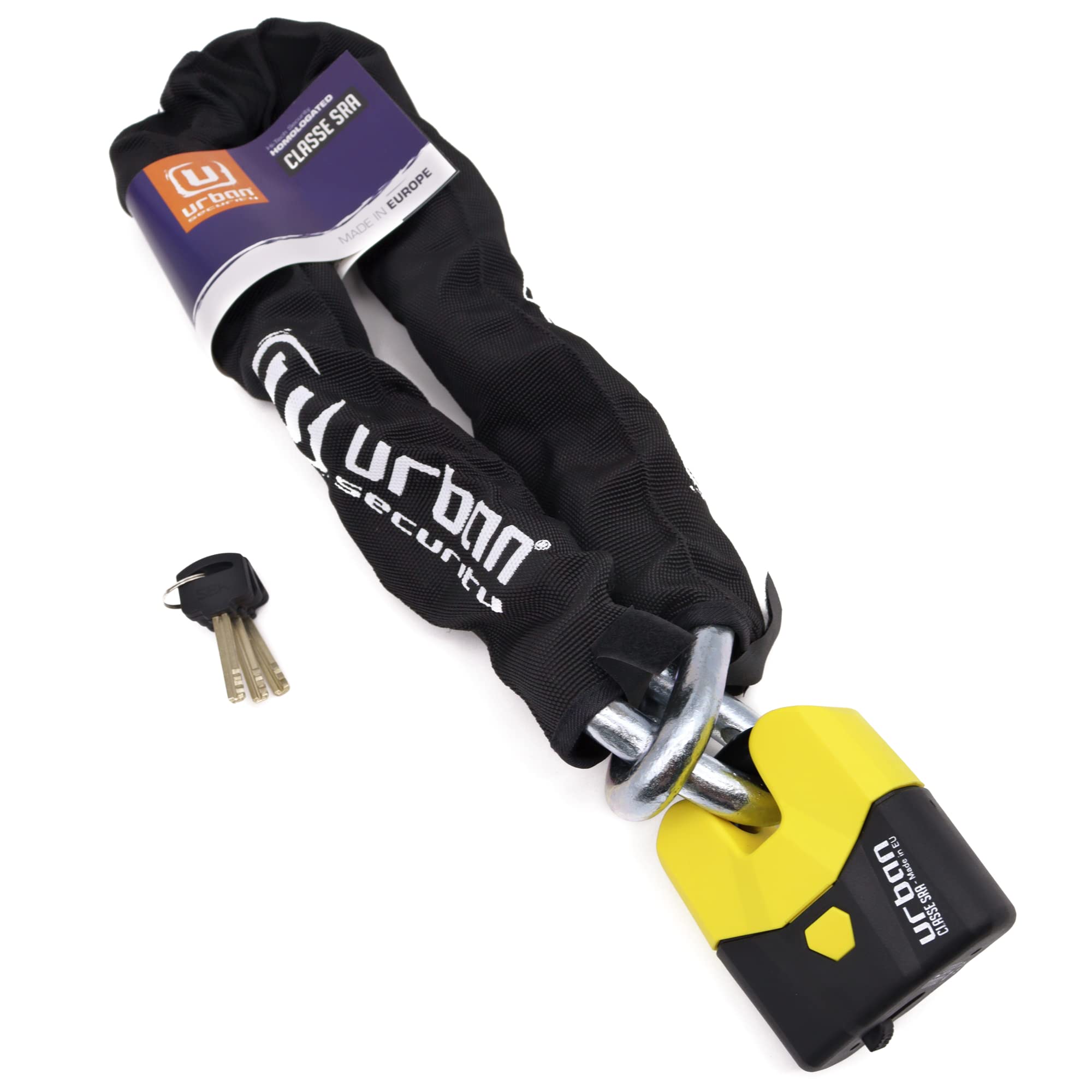 Urban U8K100 Heavy Duty Motorcycle Chain Lock, High-Security SRA Approved, Hardened Steel Links ø15, Double Locking Mechanism, Anti-Pick Anti-Drill, 100cm Anti Theft for Moto Scooter Garage Anchor