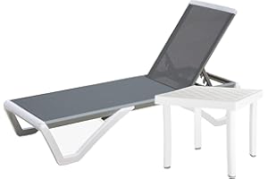 DOMI OUTDOOR LIVING Domi Pool Lounge Chair Aluminum Adjustable Outdoor Chaise Lounge,All Weather Plastic Poolside Lounge Chair with Table for Deck Lawn Backyard, Gray Textilene