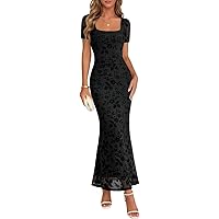 Amazon.com: ZESICA Women's Summer Short Sleeve Floral Sun Dress 2026 Mesh  Bodycon Wedding Guest Cocktail Party Maxi Dresses Black Small : Clothing,  Shoes & Jewelry