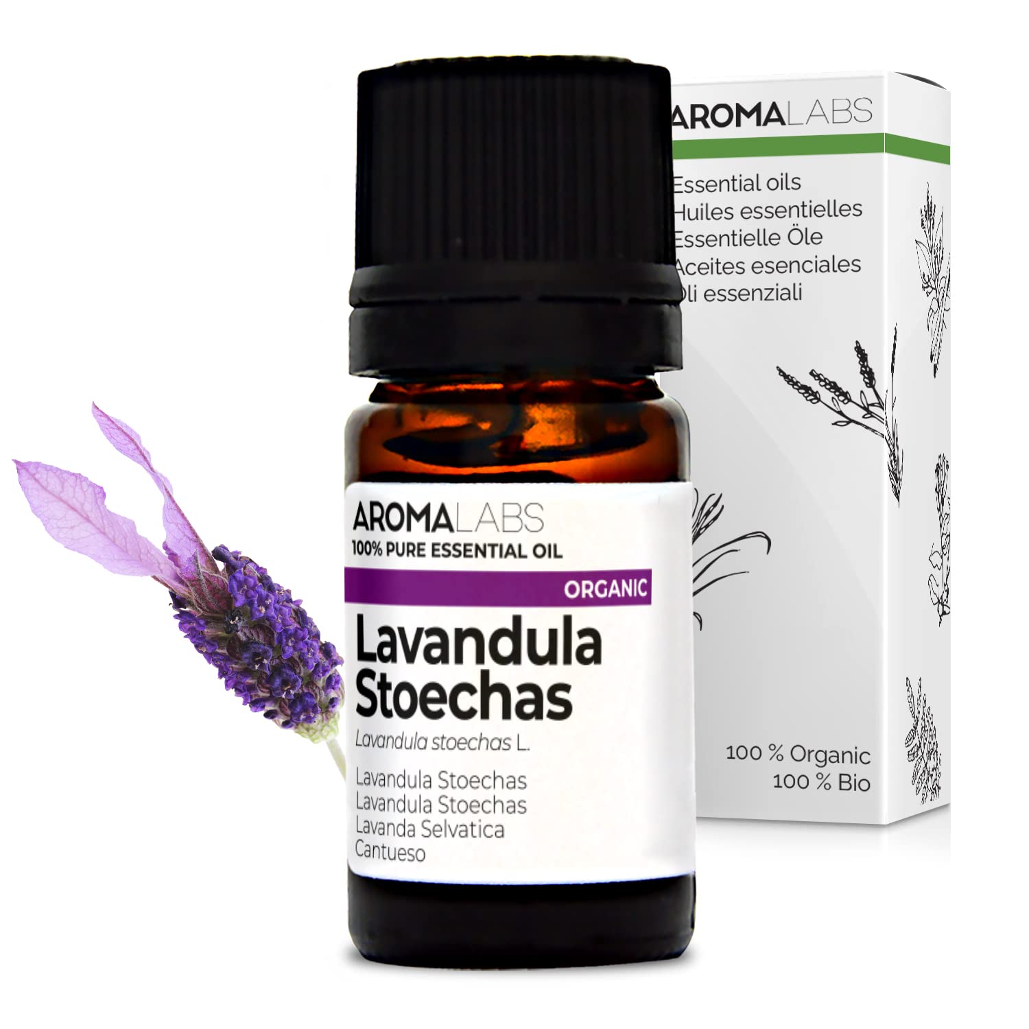 BIO - LAVANDULA STOECHAS Essential Oil - 5mL - 100% Pure, Natural, Chemotyped and AB Certified - AROMA LABS (French Brand)