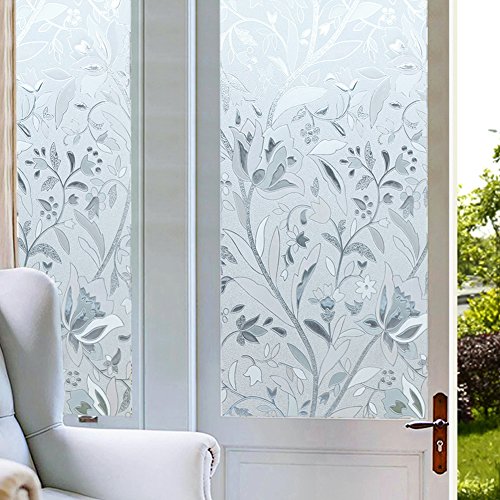 Aingoo Orchid Floral Premium No Glue 3D Static Decorative Frosted Privacy Window Film For Glass