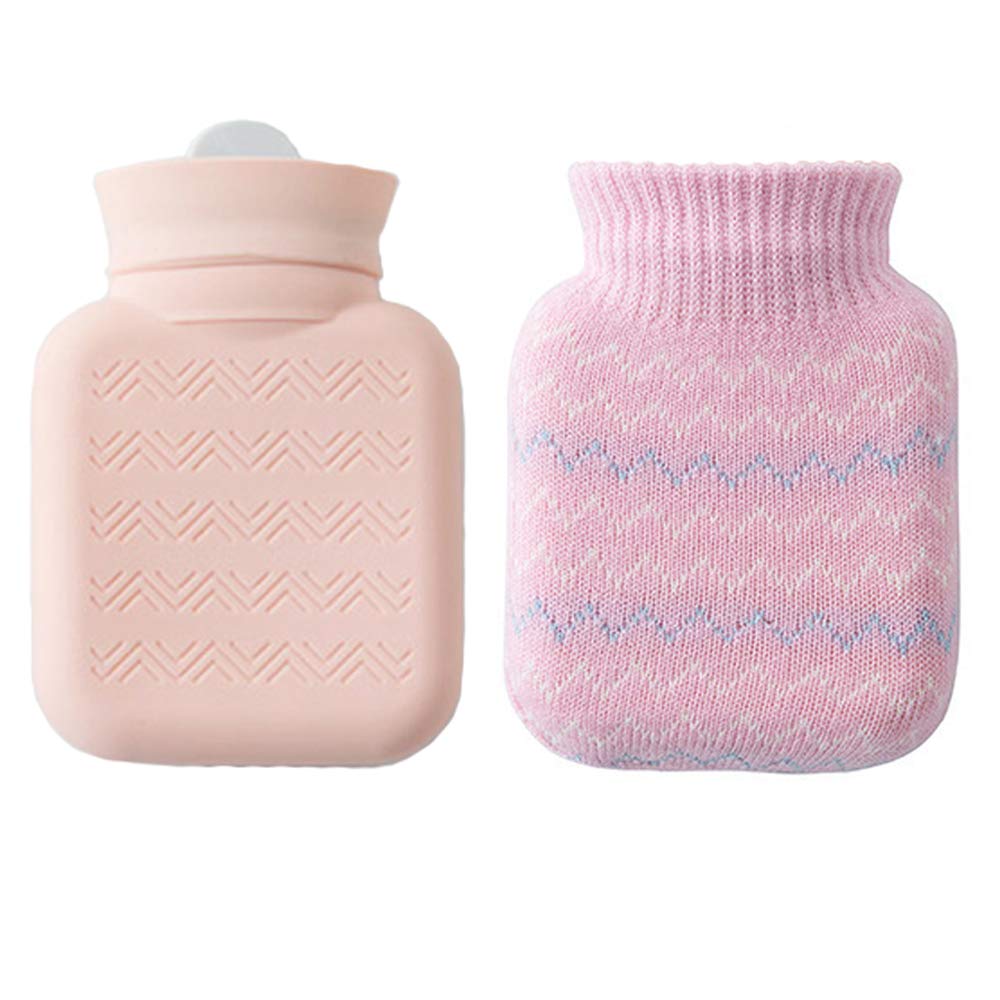Hot Water Bottle Silicone Liner and Knitted Covers Screw Bottle Cover Pain Relief Comfort(Pink)