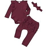 Baby Girl Clothes Newborn Infant Fall Winter Outifts Ribbed Ruffle Long Sleeve Romper Pant Outfit Set 3pcs 0-18Months
