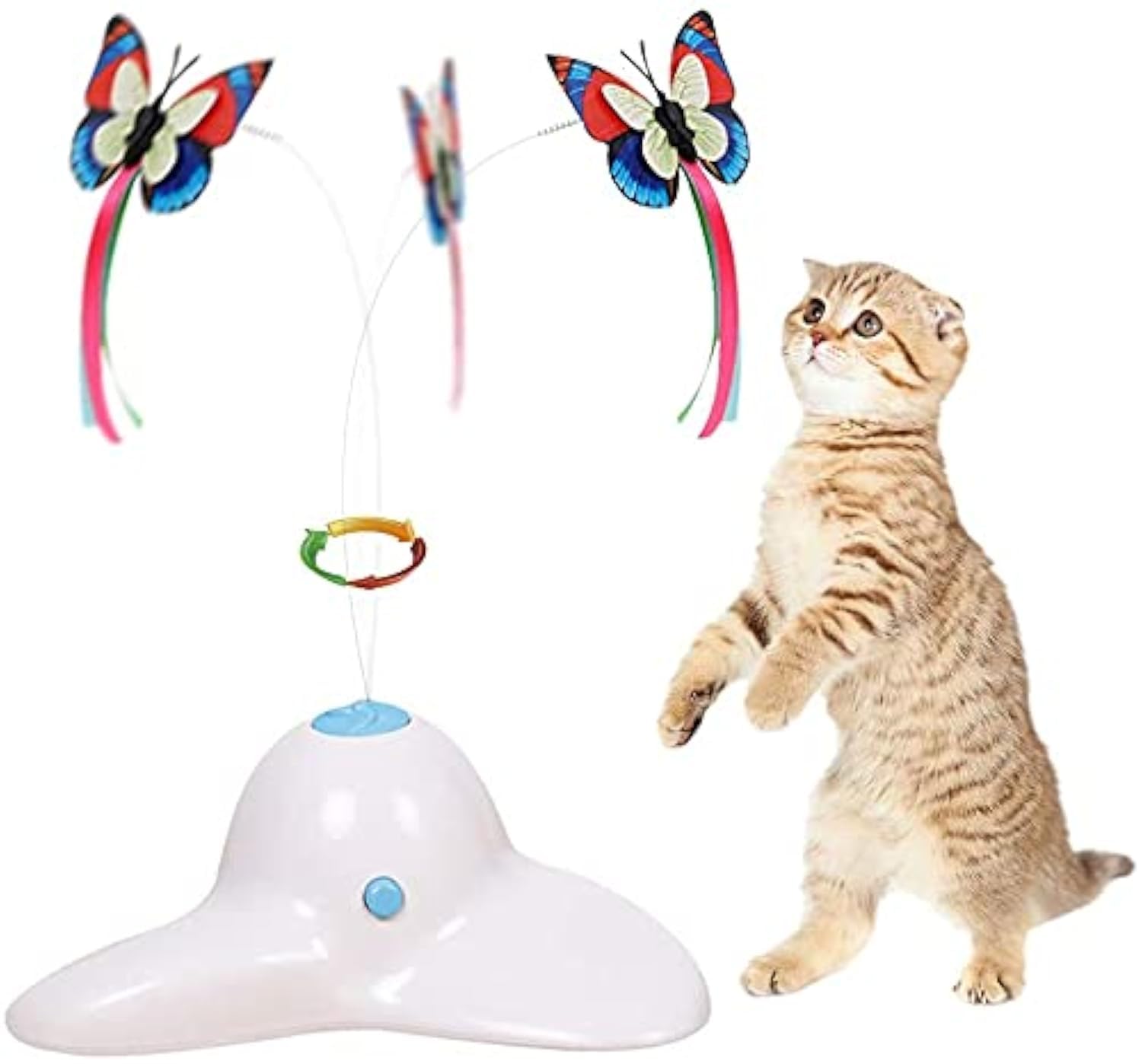 Buyter Interactive Cat Toy Electric Rotating Butterfly Turntable Puzzle Pet Tease Pole (White)