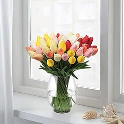 20 Pcs White Tulips Artificial Flowers Real Touch