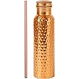 Taluka 34 OZ/1000 ML Pure Copper Hammered Water Bottle With Copper Straw Leak Proof Design Vessel For Drinking Ayurveda Health Benefits Pitcher For Sport Fitness Yoga