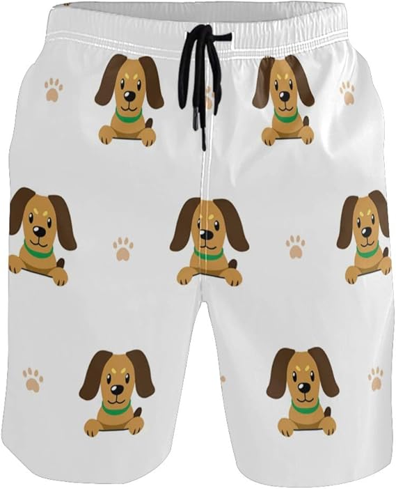 Mens Swim Trunks Quick Dry Cartoon Cute Dog Animal Swimming Trunks with