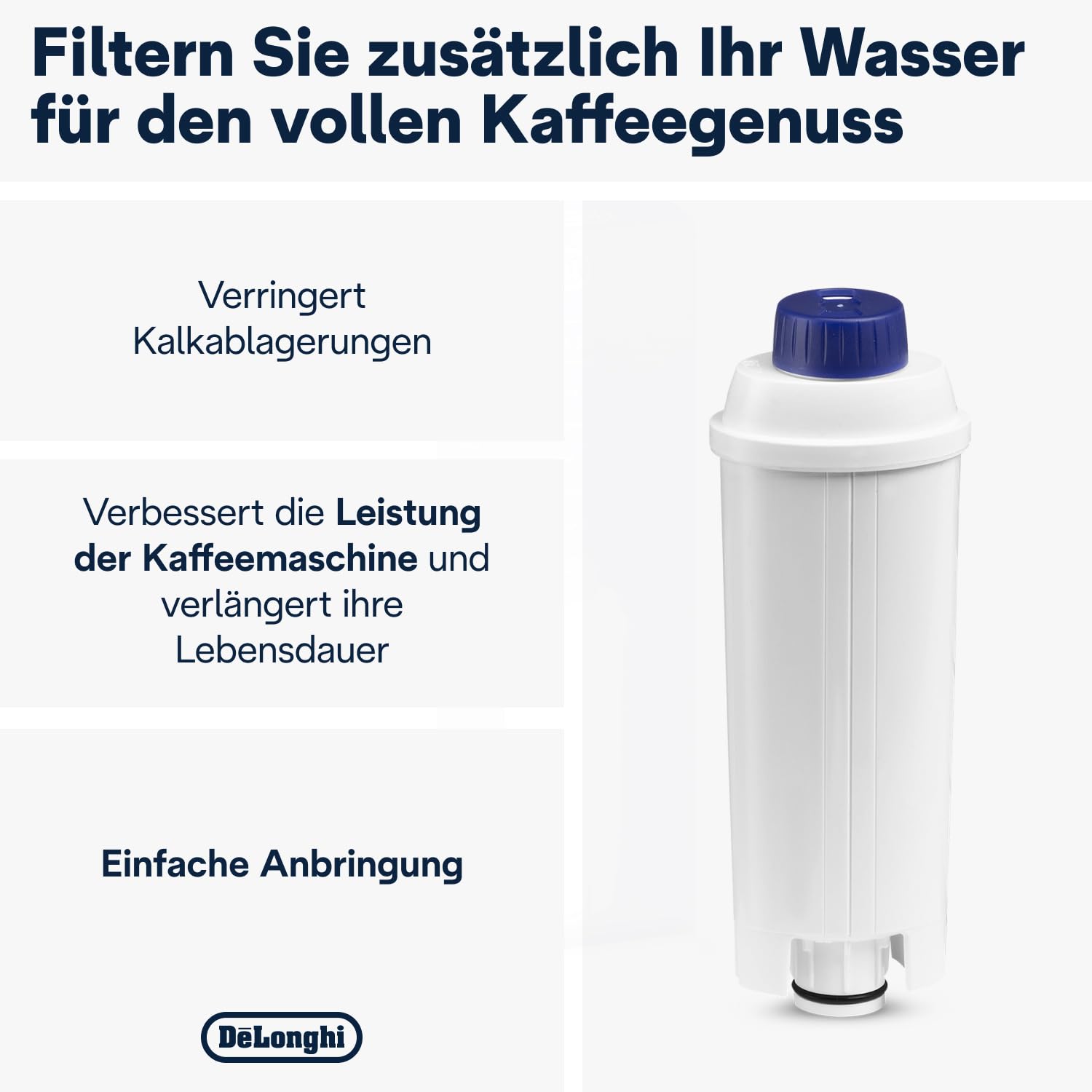 De'Longhi Original Wasserfilter DLSC002 - Zubehör für De'Longhi Kaffeevollautomaten mit Wasserfilter,Pflege und Schutz der Maschine,optimiert die Kaffeequalität und schützt vor Kalk,‎0.5 L,Weiß,1 Pack 2