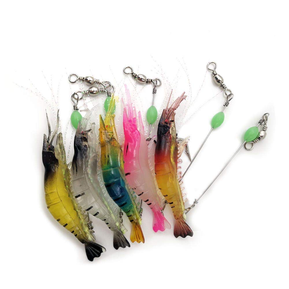WJUAN 5 Pcs Fake Shrimp Bait Hooks 9 cm/ 5.7 g Bait Luminous Shrimp, Luminous Bait is Suitable for Fly Fishing Perch sea Fish Simulation Soft Bait (5 Colors)