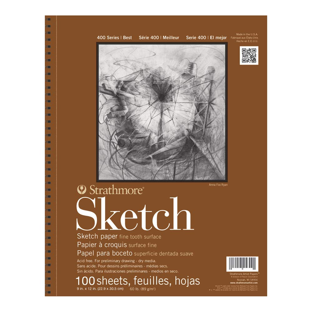 Strathmore 400 Series Wire Bound Sketch Pad, 60 lb. Paper, 9 X 12 inches, White, 100 Sheets (455-3)