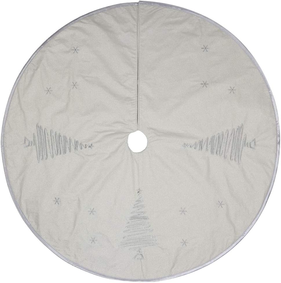 ExcMark 48 inch Burlap Christmas Tree Skirt with Silver Embroidery Tree and Star