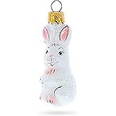 Glitter White Bunny Glass Christmas Ornament