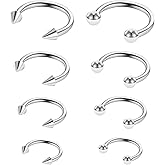 Telooco 8 Pcs 16G Septum Rings Surgical Steel Horseshoe Nose Ring Hoop Eyebrow Lip Navel Piercing Ring Earrings Septum Piercing Jewelry for Women Men 6/8/10/12mm (Black)