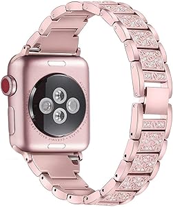 Mtozon Bling Bands Compatible with Apple Watch Band 38mm/40mm Iwatch Series 5/4/3/2/1, Women Metal Rhinestone Dressy Replacement Wristband, Rose Gold