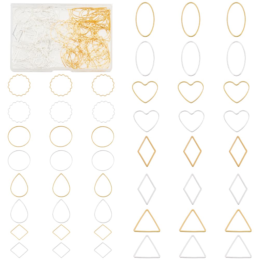 PH PandaHall 160 pcs 8 Shapes Open Bezel Pendants Charm Resin Bezel Pendants Golden and Silver Blank Frame Hollow Pendant for UV Resin Crafts DIY Earring Bracelet Necklace Jewellery