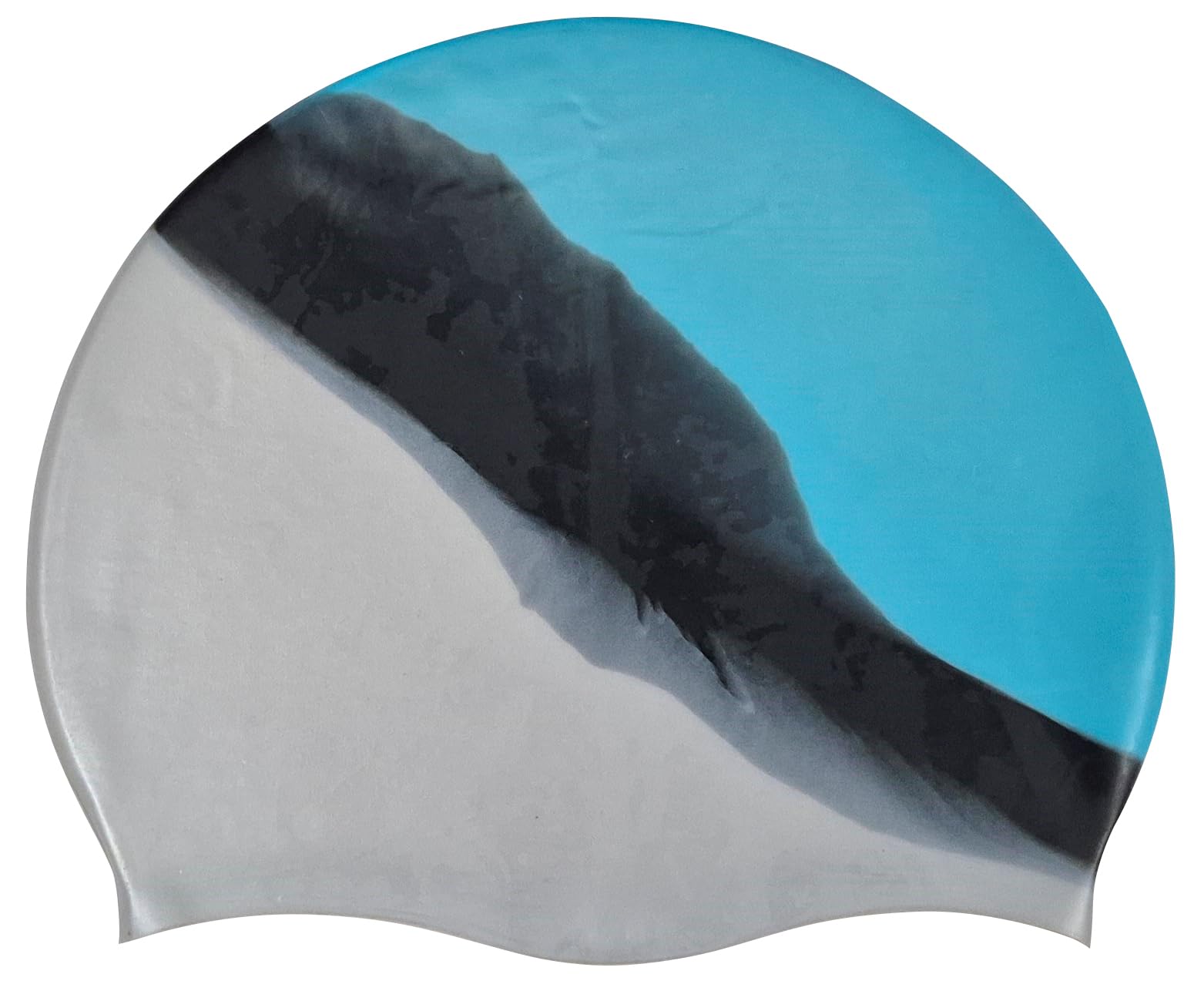Blue Reef Stretchy Silicone Unisex Women Men One Piece Swimming Hat Swim Cap Multicolour Abstract Stripe Blue Black Silver One Size Adults 8+ Years Easy Pull On Swim Hat (N6)