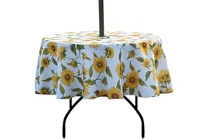 EHouseHome Outdoor and Indoor 60inch Round Tablecloth with Umbrella Hole and Zipper, Waterproof Zippered Patio Table Cloths, Spring/Summer Table Covers for Backyard Circular Table/BBQs/Picnic