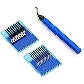 360&deg; Deburring Tool 20pcs M2 HSS 2-Type Blades CNC Handle for 3D Print | M2 HSS 2-Type Kit: 10x BS1010 Std + 10x BK3010 Small Holes, 360&deg; Swivel for Edges &amp; Recesses, w/ Case