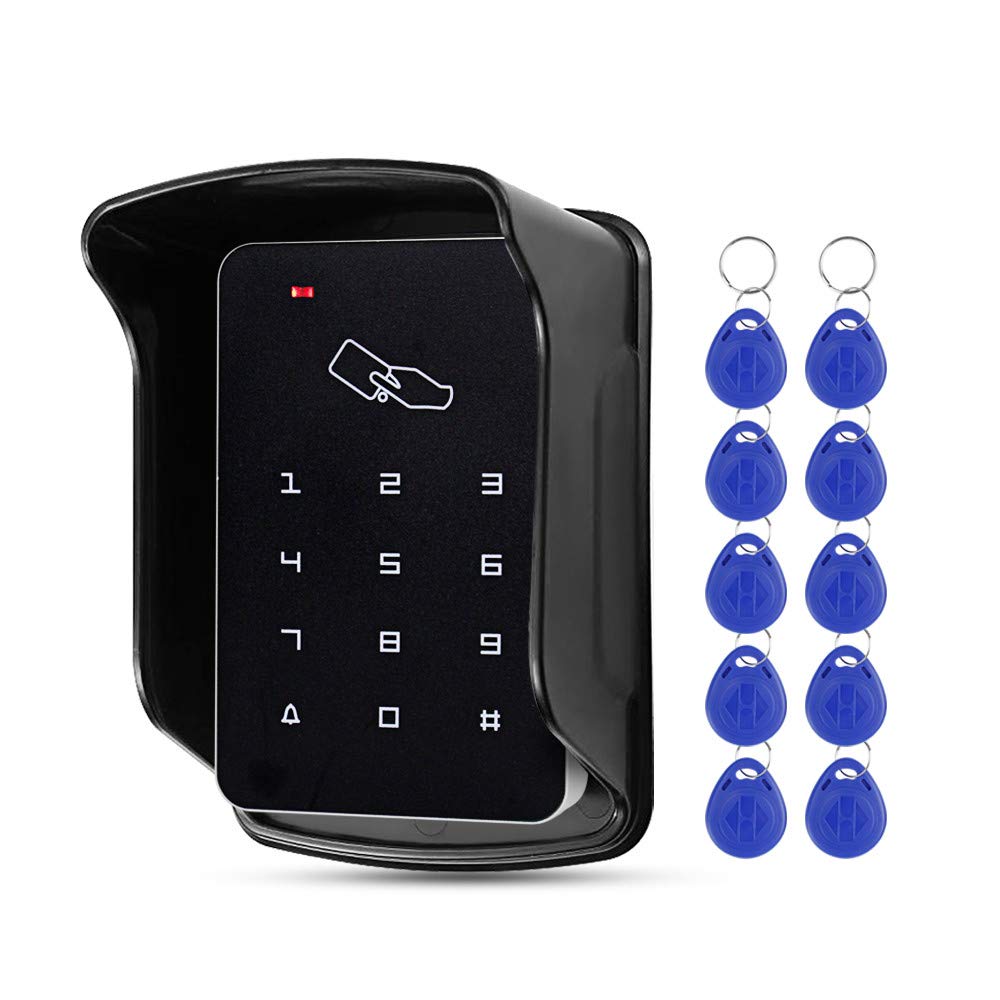 FTSTech 125KHz Digital Access Control Keypad with Waterproof Cover 1000 Users Suitable Outdoor Access Control for Home Security System + 10pcs Blue Keys (T22)